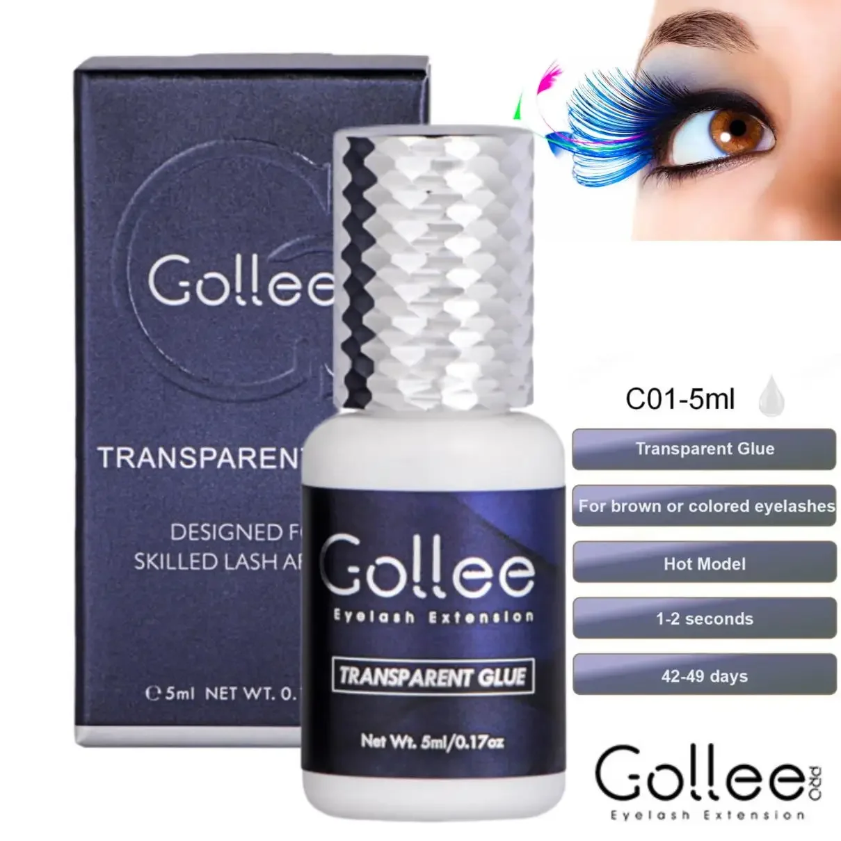 Eyelash Extension Gel Remover - Gollee Transparenter Wimpernverlängerungskleber 1 Sekunde Trocknungszeit
