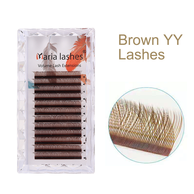 Eyelash Extension Yelix - MARIA Brown YY-förmige Wimpern, bunt, YY-Typ,