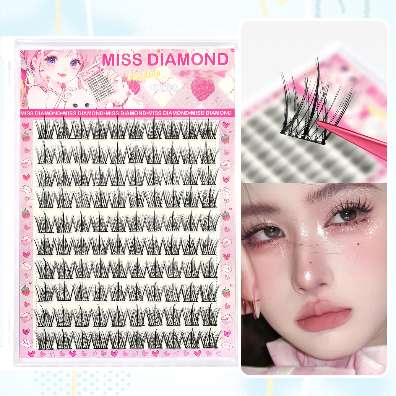 Eyelash Extension Single Lash - 10 Reihen Großvolumige Kleberfreie Falsche Wimpern
